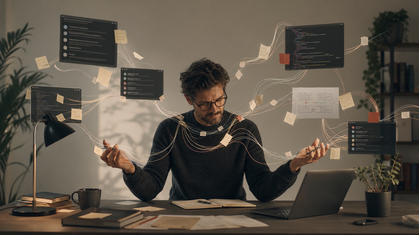 A person routing live context between AI agents, the human as the connective tissue