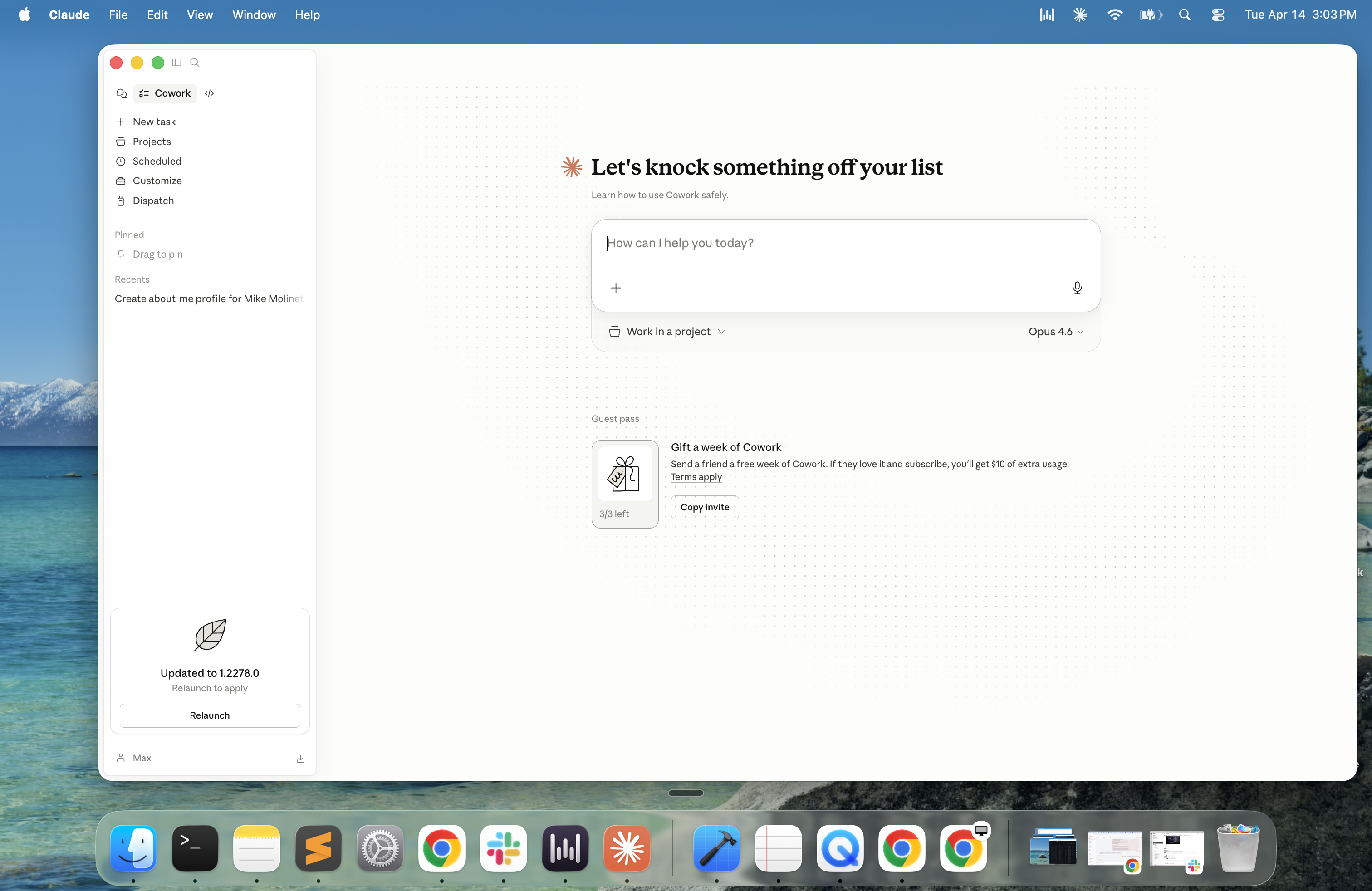 Cowork left sidebar showing the Scheduled item